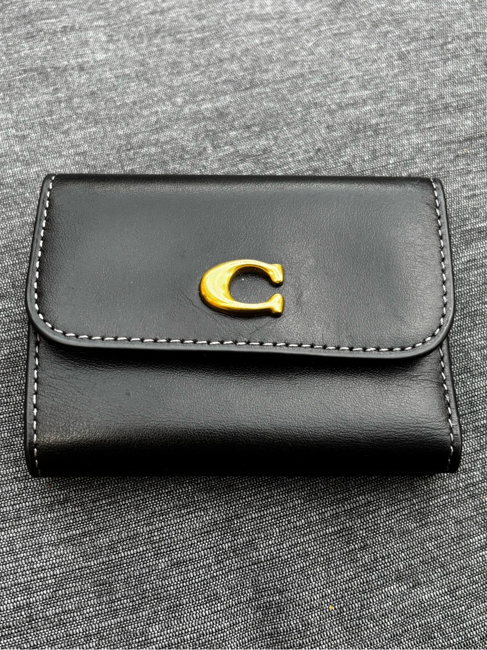Coach Black Leather Card Holder with Gold C Emblem